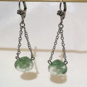 Briolette Green and Silver Dangle Earrings